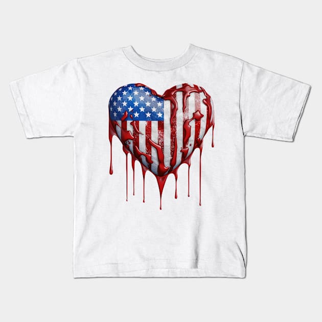 American Flag Dripping Heart #2 Kids T-Shirt by Chromatic Fusion Studio